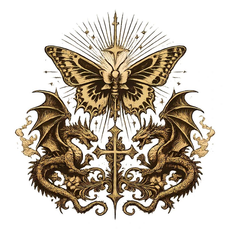 Okkulter Schmetterling mit Drachen – Gothic Dark
