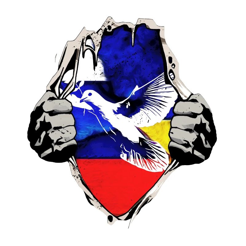Drapeaux de la Russie de l’Ukraine avec colombe de la paix