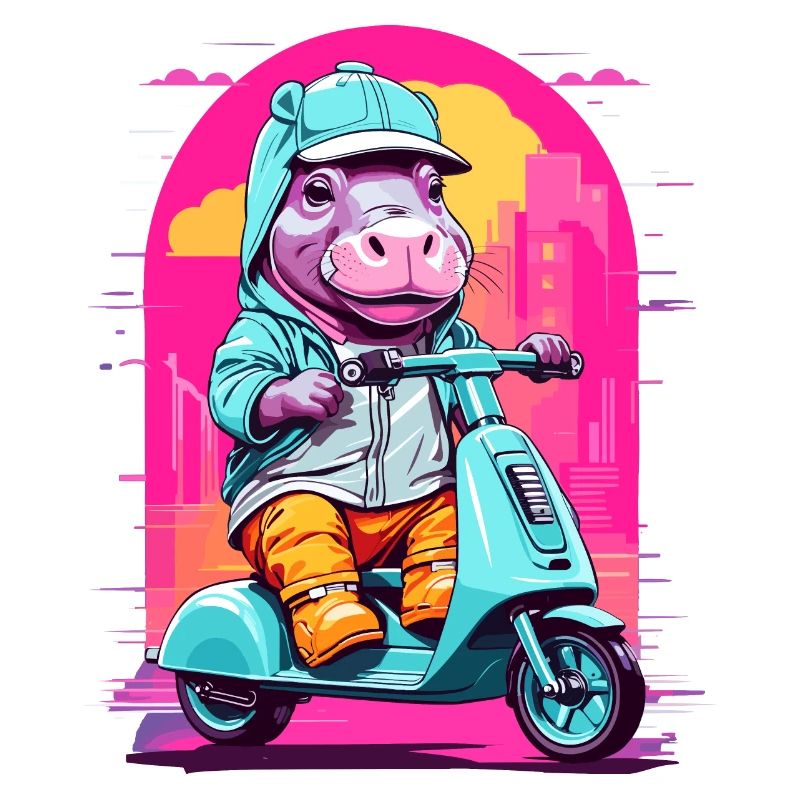 Nilpferd auf Roller