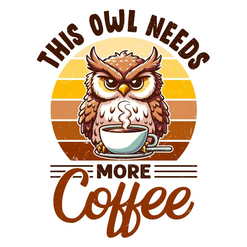 Grumpy owl with coffee