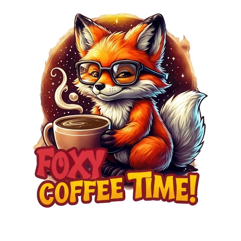 Funny Fox Animal Foxy Coffee time Fox with Coffee