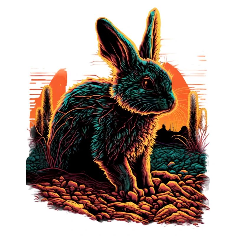 Rabbit Synthwave Sunset Gift