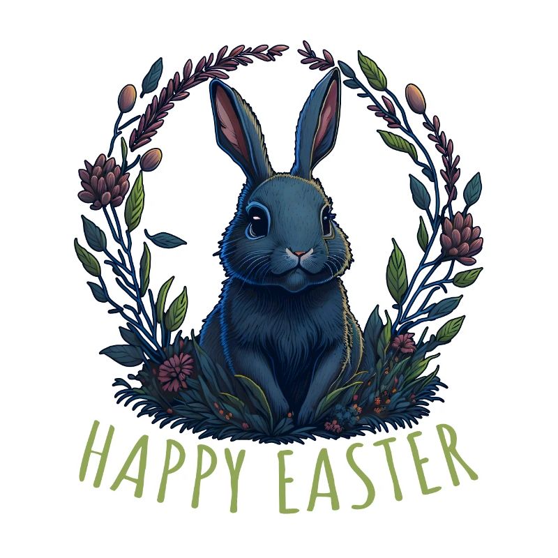 Rabbit with Easter eggs & spring flowers Easter