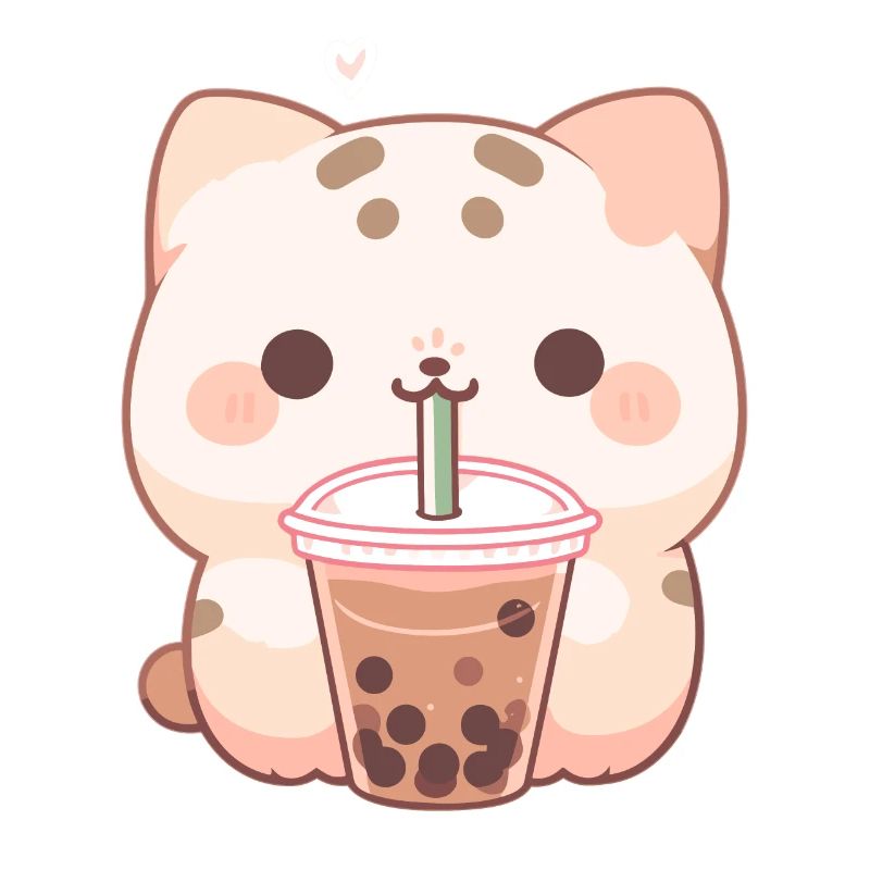 Kawaii Cat Drinks Boba Bubble Tea Chibi