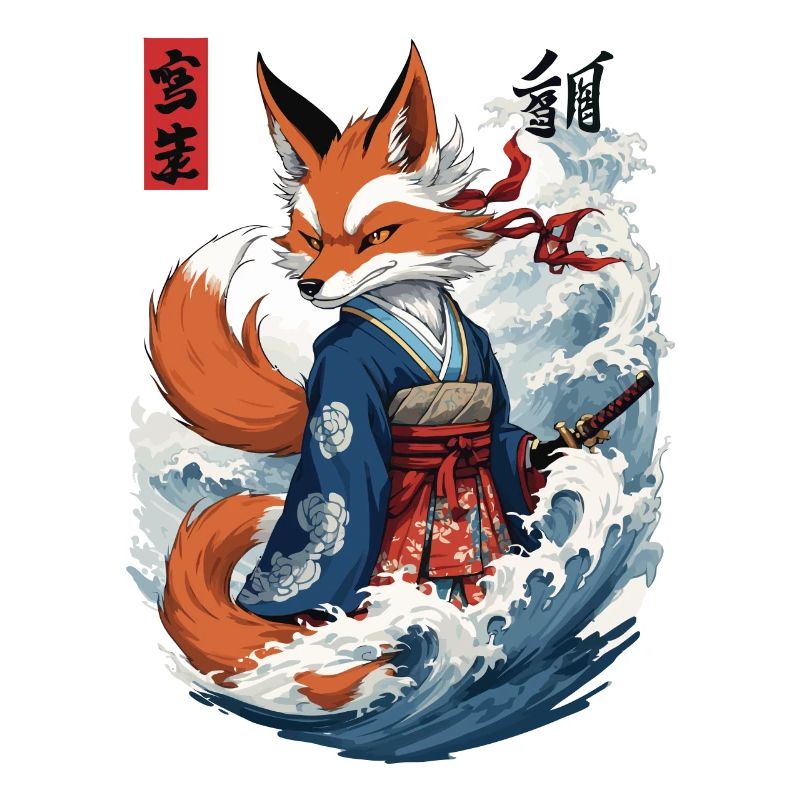 Ukiyo-E Samurai Fox Japanese Kitsune Mask