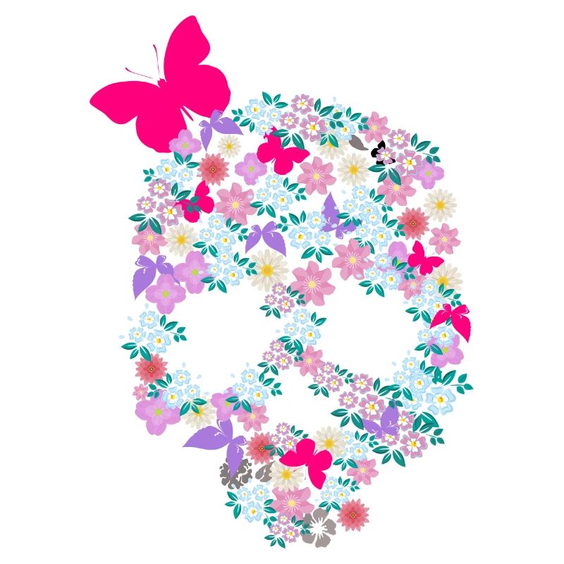 Crâne de crâne de crâne avec papillon à fleurs