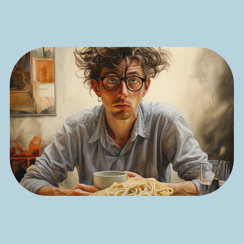 Junger Mann wirres Haar mit Spaghettiberg Brille