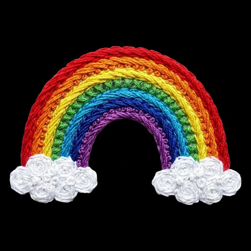 Rainbow in embroidered look (printed)