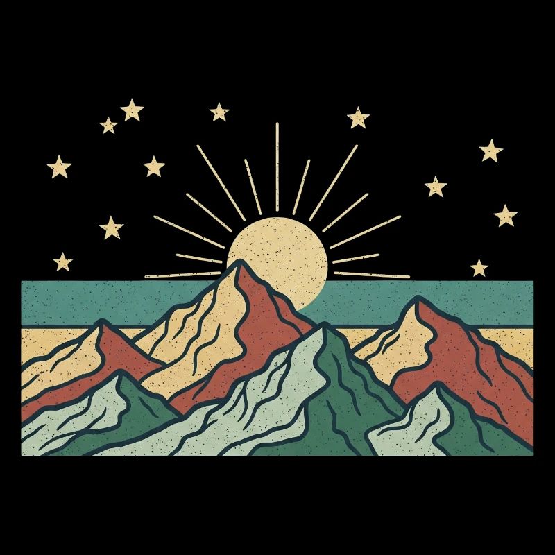 Paysage de montagne avec des rayons de soleil