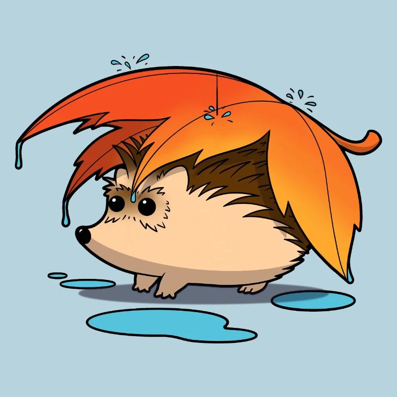 Hérisson sous parapluie feuillu