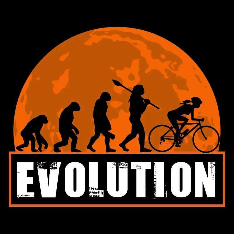 Evolution des Mannes, Radfahren, Radfahrer, Mädchenradfahrer, Fahrt