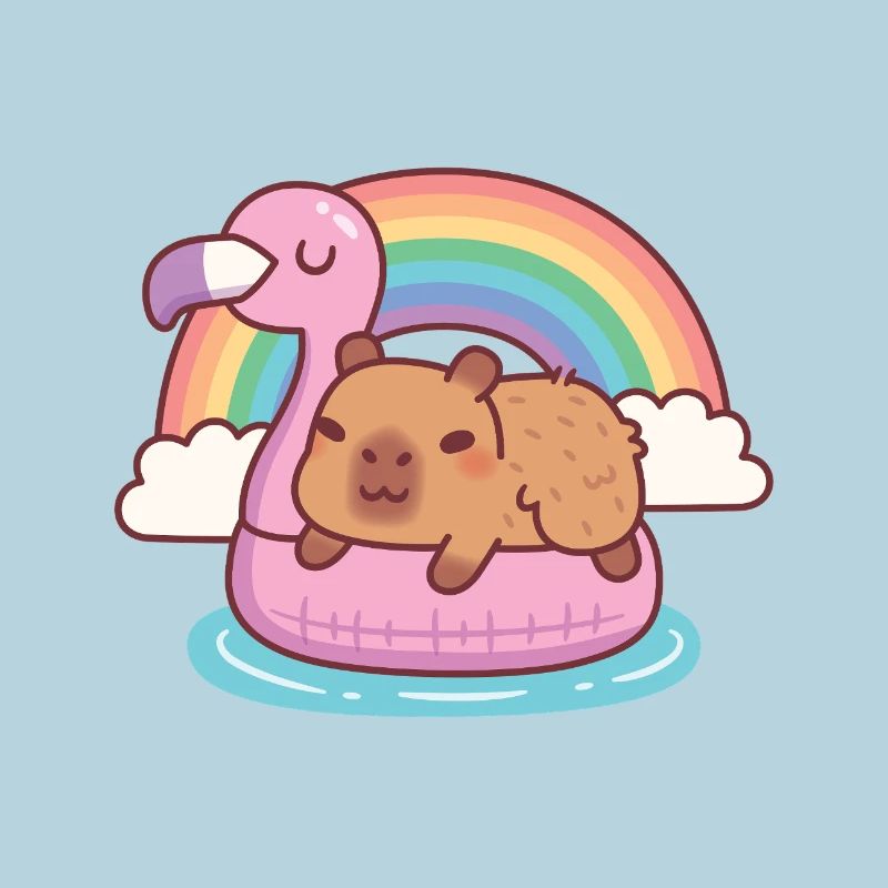 Mignons frissons de capybara sur Flamingo Float Rainbow