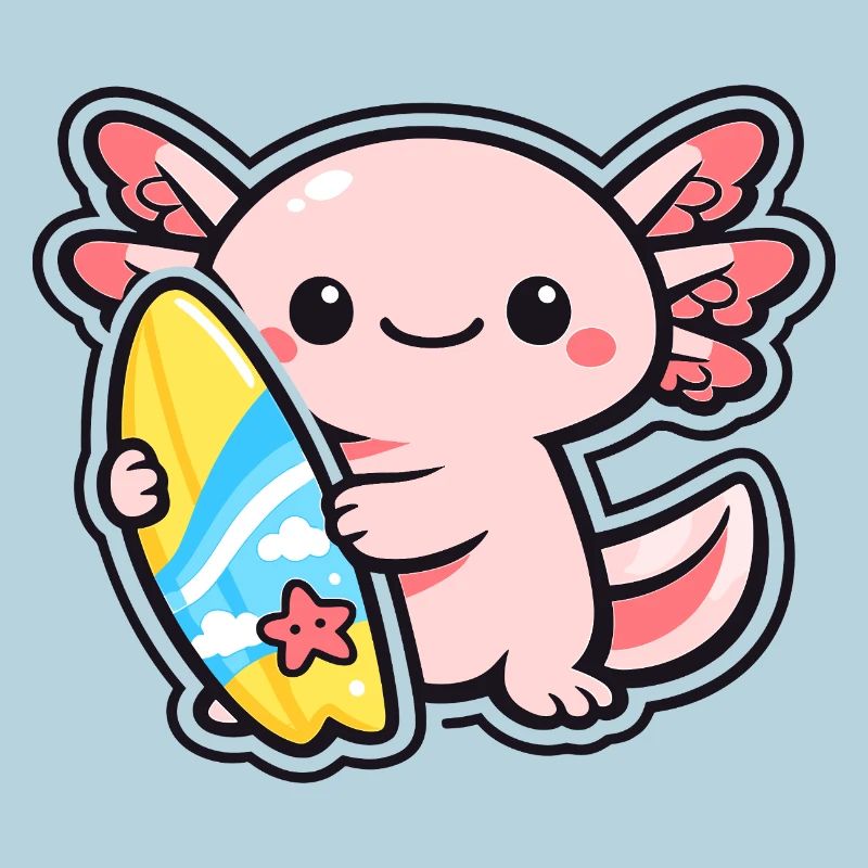Kawaii Axolotl with Surfboard