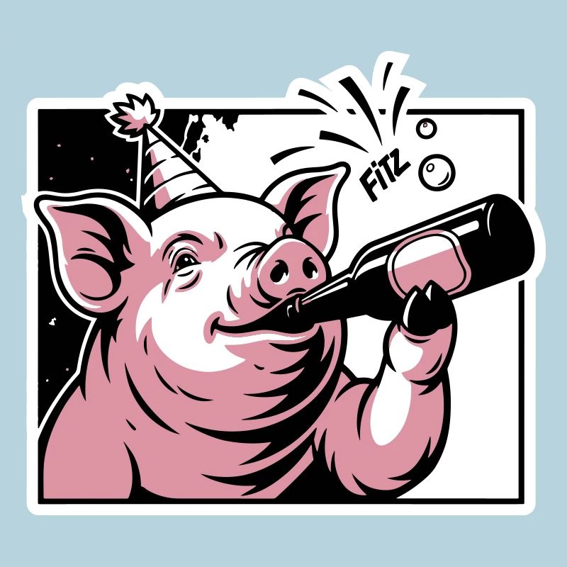 Cochon avec bouteille de fête et de célébration
