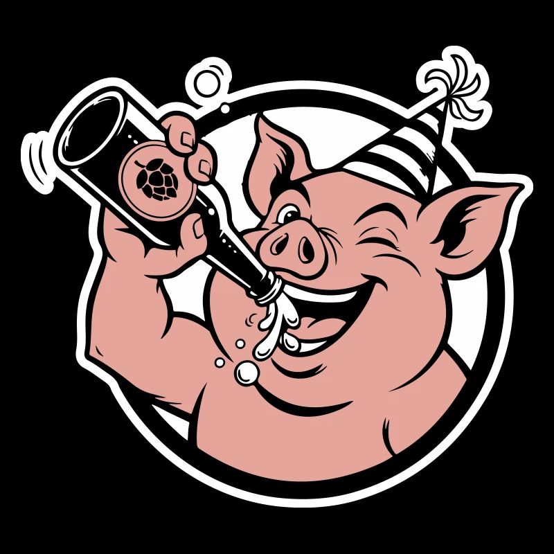 Cochon avec bouteille de célébration