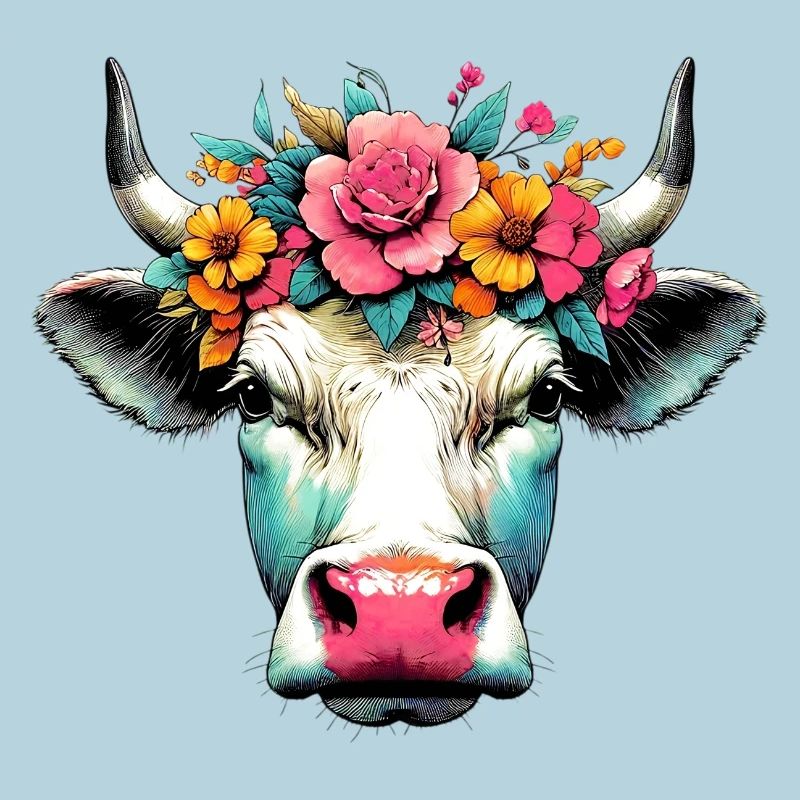 Vache avec des fleurs