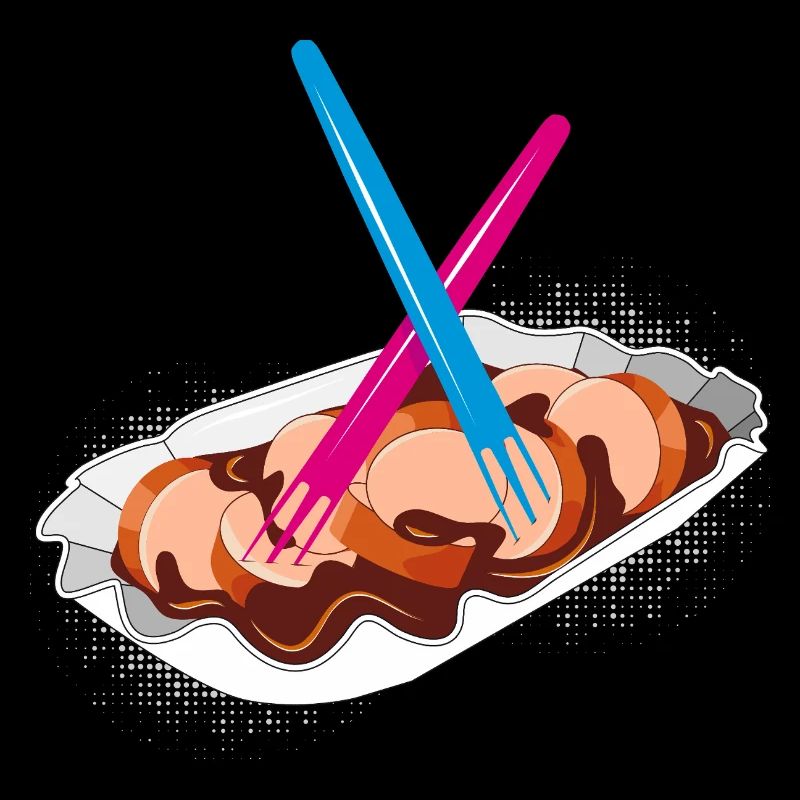 Currywurst avec deux fourchettes - Motif emblématique de la restauration rapide