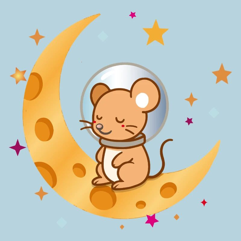 Sleeping Astronaut Mouse on Cheese Moon