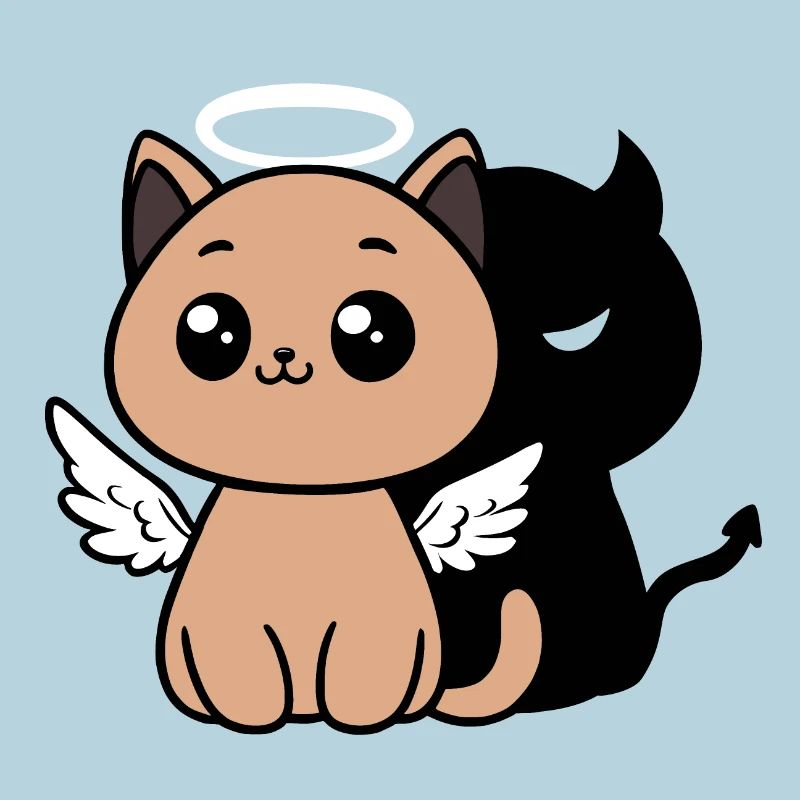 Angel Cat with a Devil Shadow