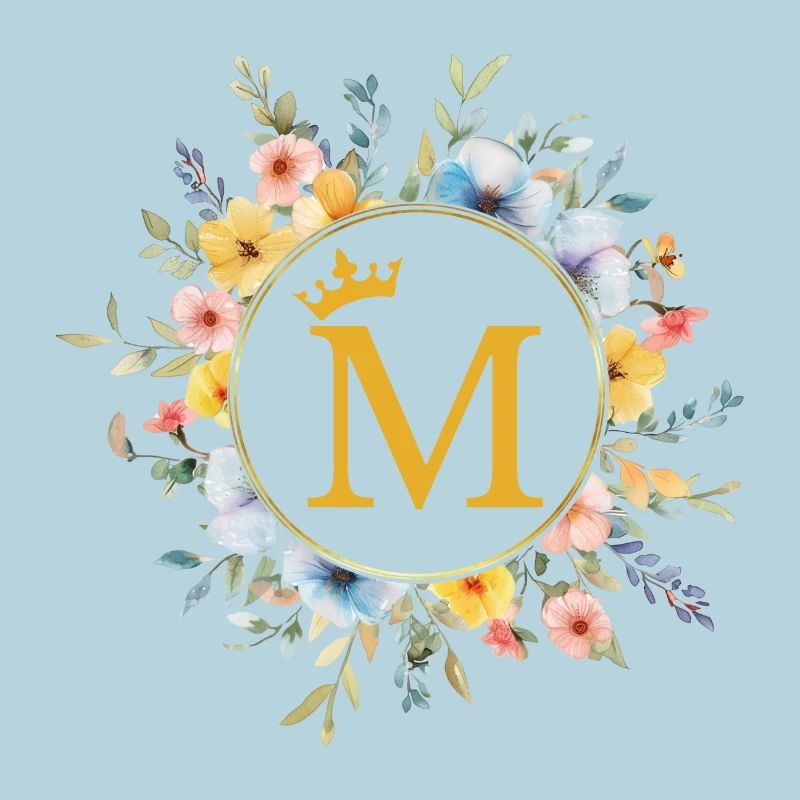 M Monogramm, Blumen-Kreis, personalisierbar