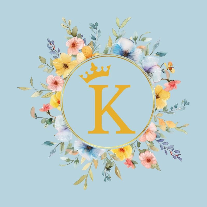 K Monogram, Flower Circle, Personalizable