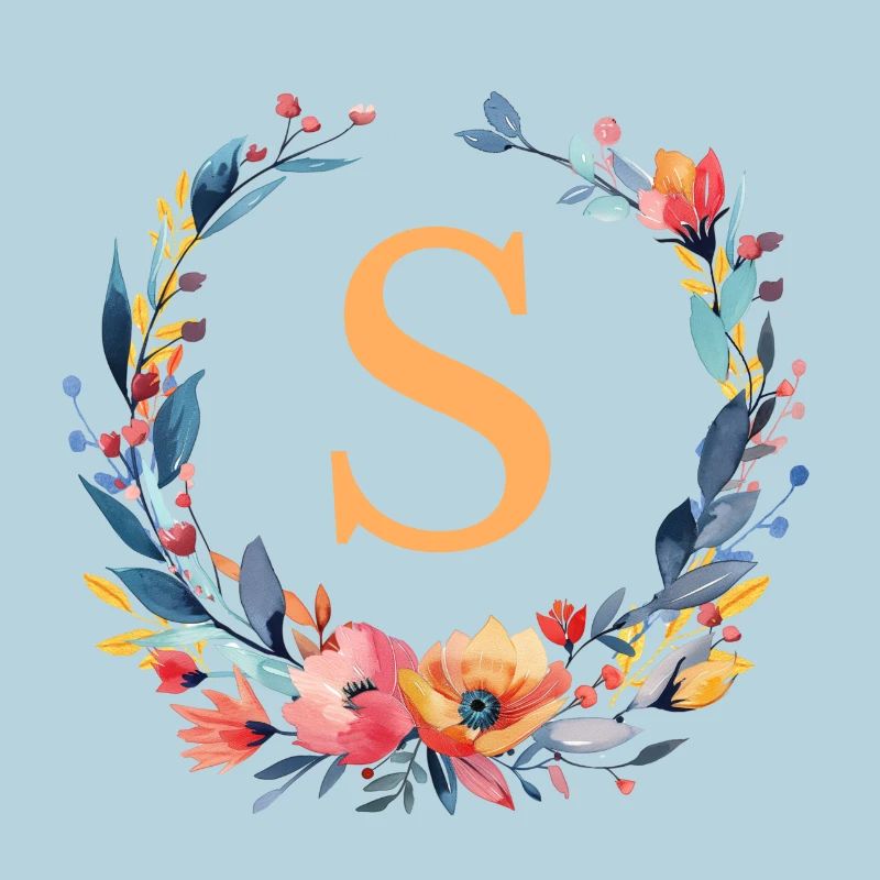 S Monogramm, Blumen-Kranz, personalisierbar