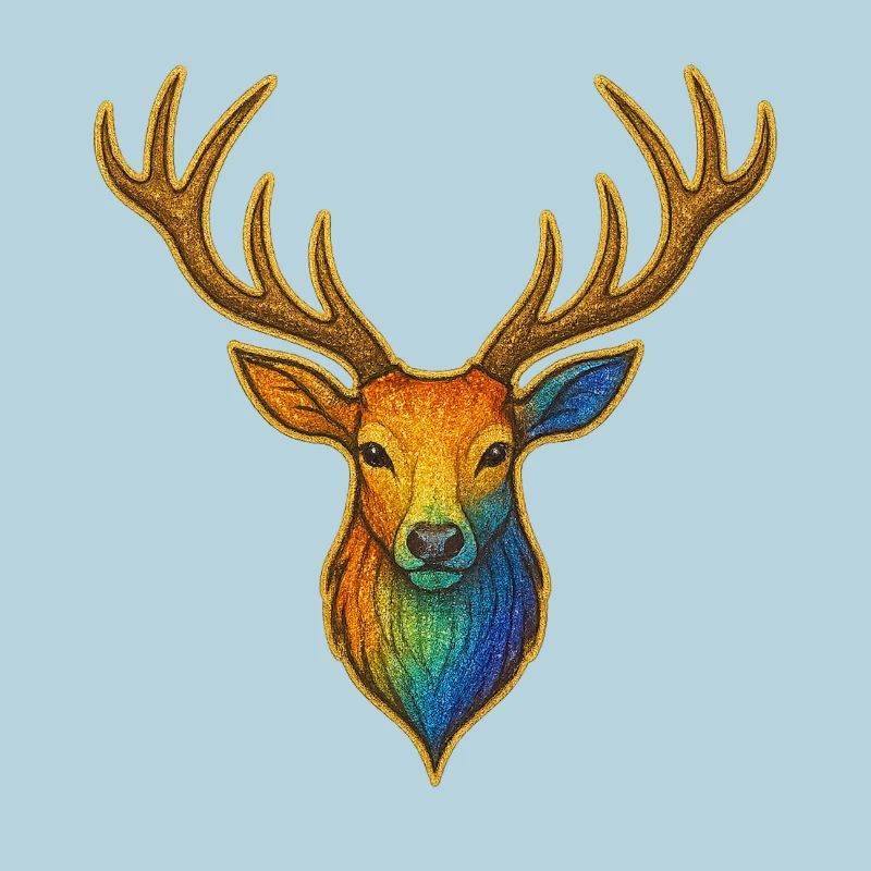 Rainbow deer with gold frame