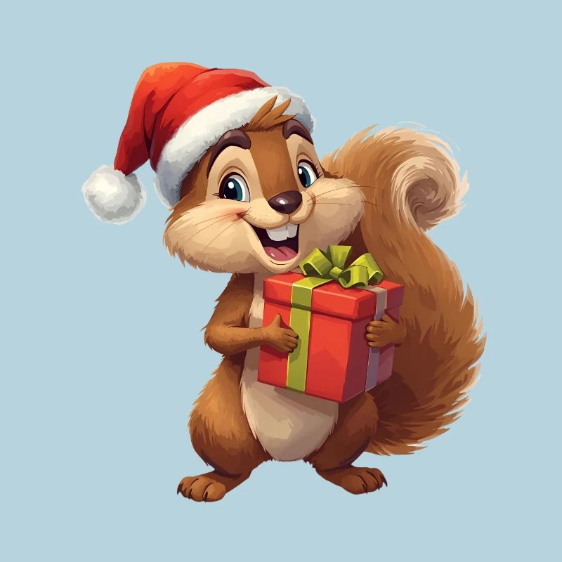 Christmas squirrel with gift