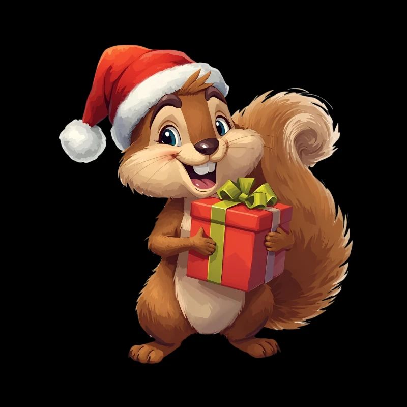 Weihnachts-Eichhörnchen mit Geschenk