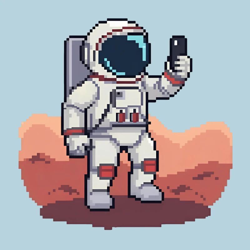 Selfie d’astronaute pixel sur Mars - Style 8 bits