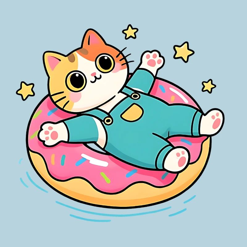 Cat on pastel floating donut