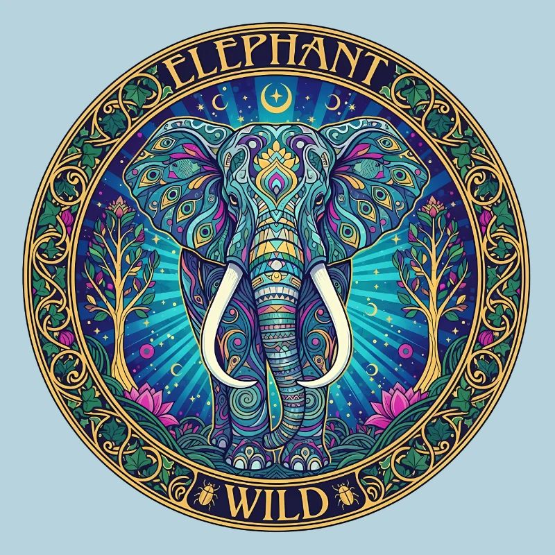 Wild Elephant Mandala Circle