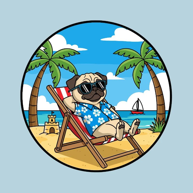 Cool Pug Beach Vacation Summer Vibes