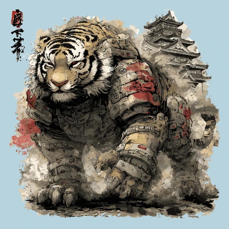 Armure de Samouraï Tigre devant le château