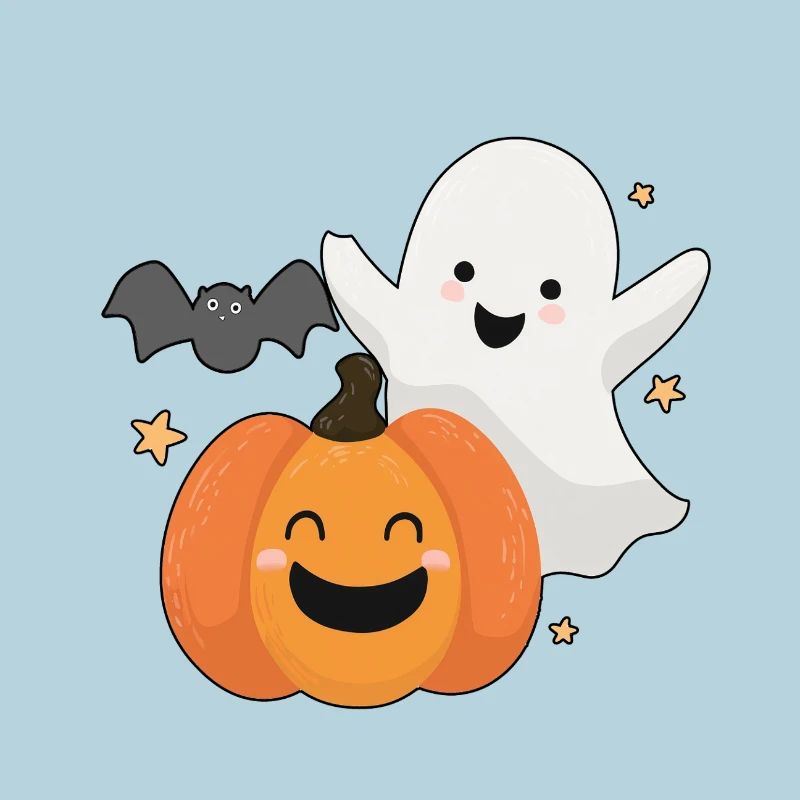 Fun ghost, pumpkin and bat
