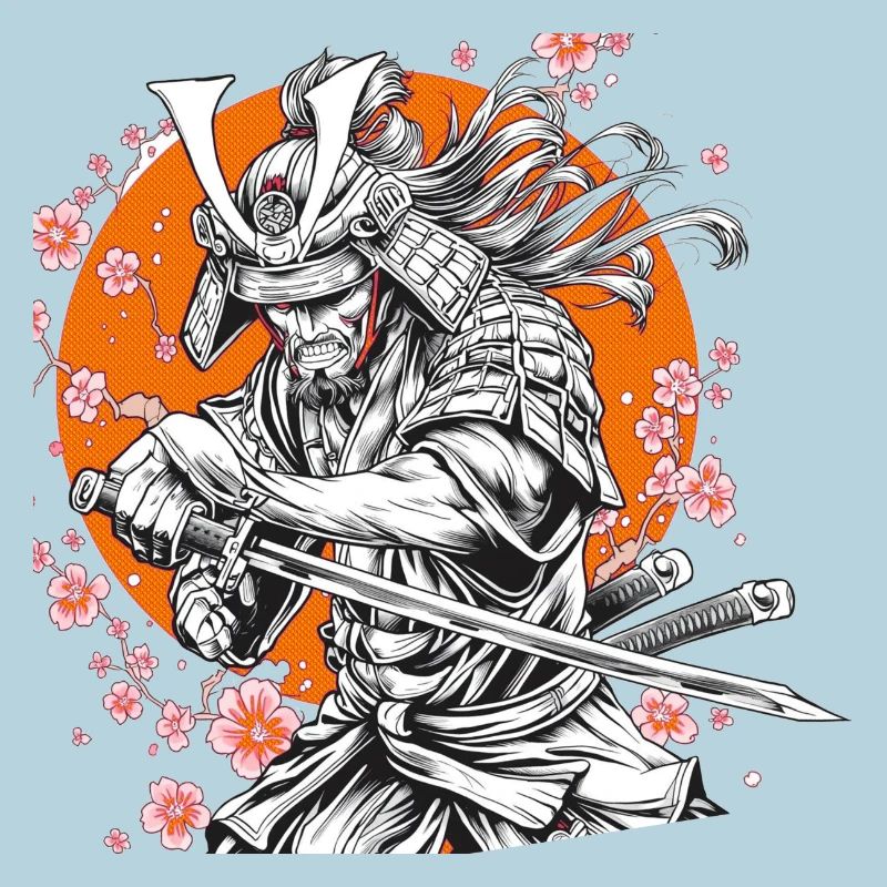 Samurai mit Sakura und Orange Circle