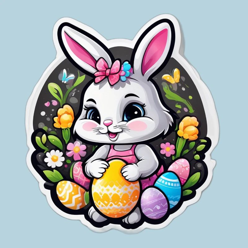 Spring rabbit and colorful eggs