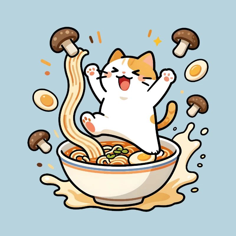 Chat ramen joyeux