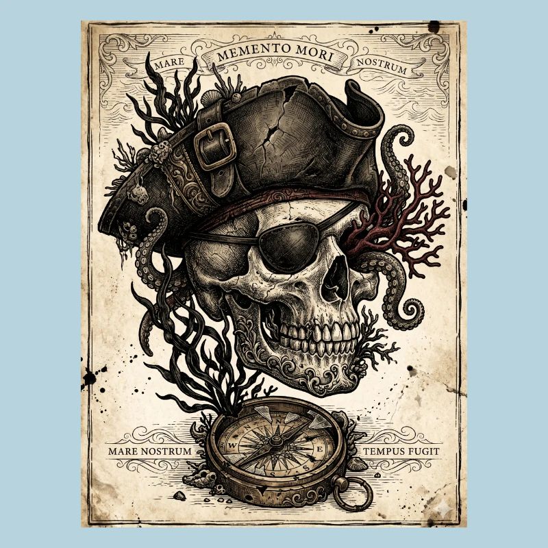 Crâne pirate et compas