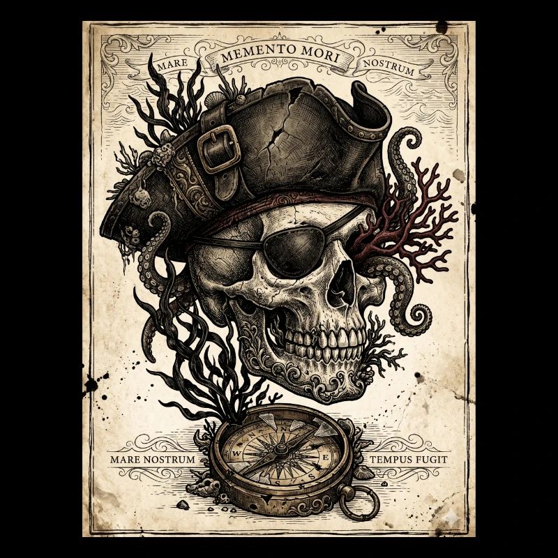 Pirate skull and compass
