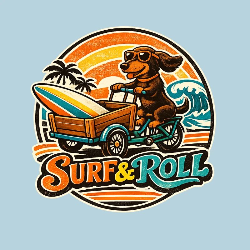 Surf & Roll Dackel mit Surfbrett