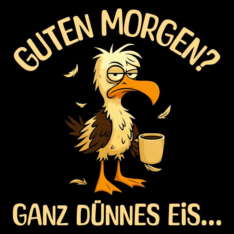 Morgenmuffel Möwe mit Kaffee