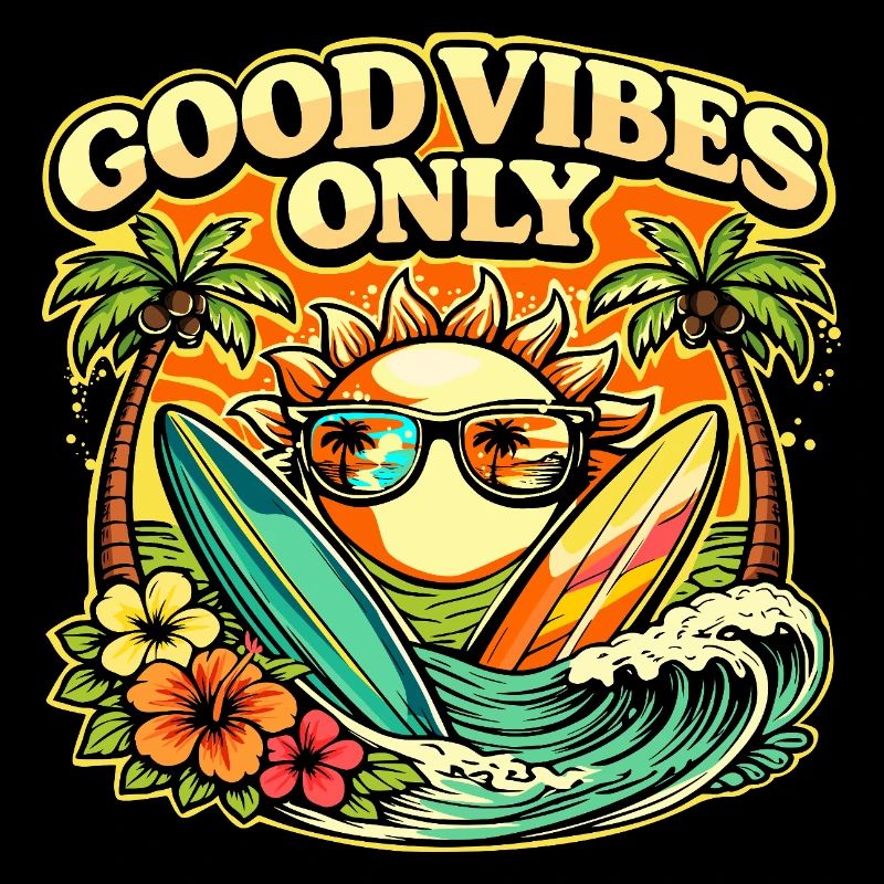 Surf Sunset Palm Trees Beach Design