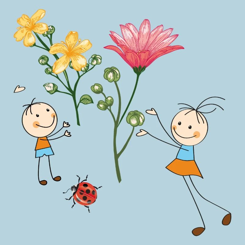Acclamations d’enfants avec des fleurs colorées