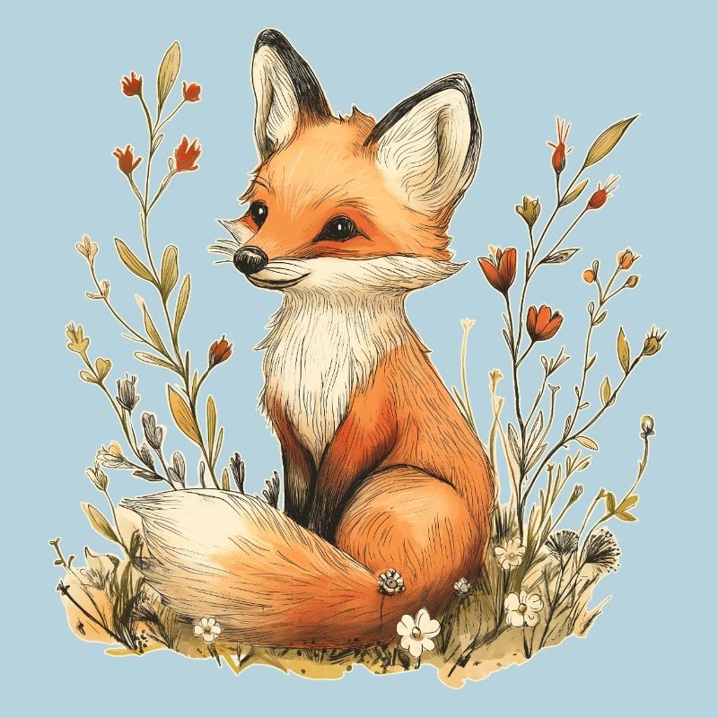 Renard avec des fleurs