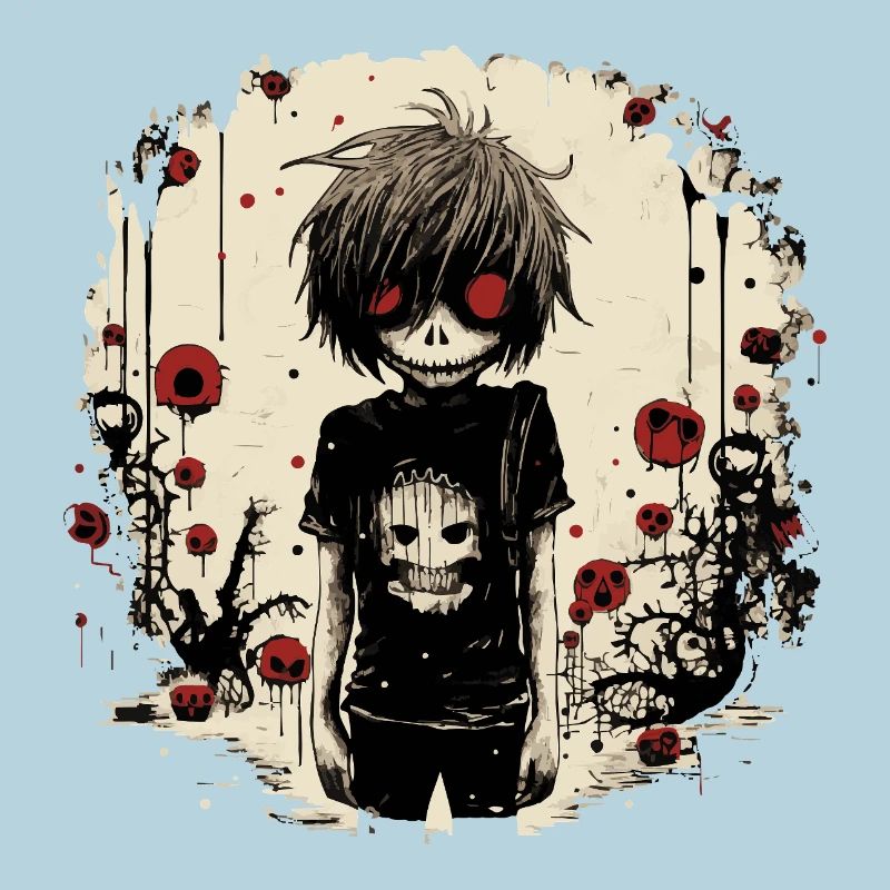Crâne aux yeux rouges Kid – Emo Comic Design