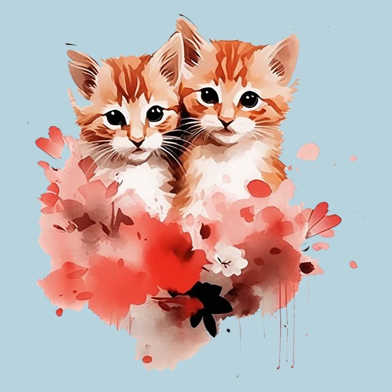 Fleurs de Duo de chatons aquarelle
