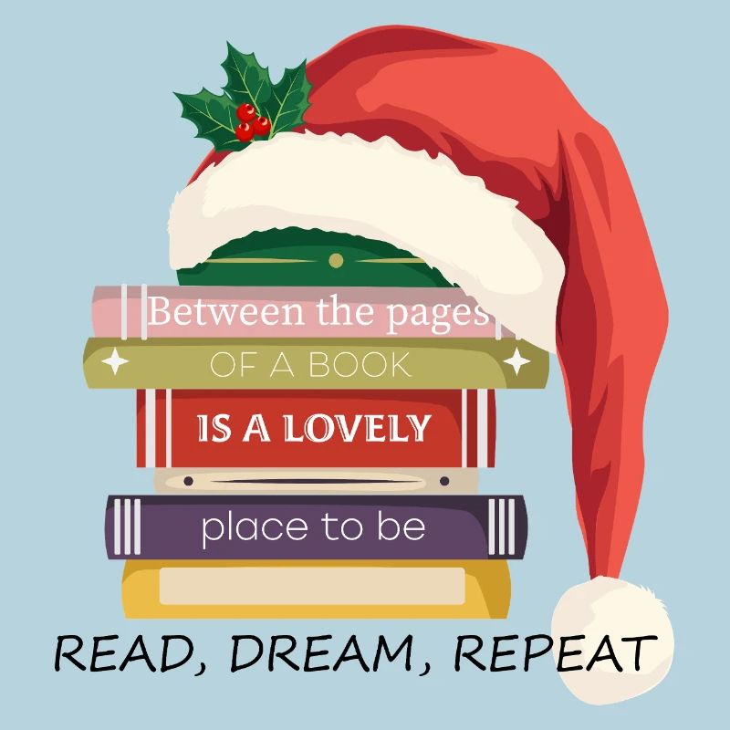 Book Stack with Christmas hat