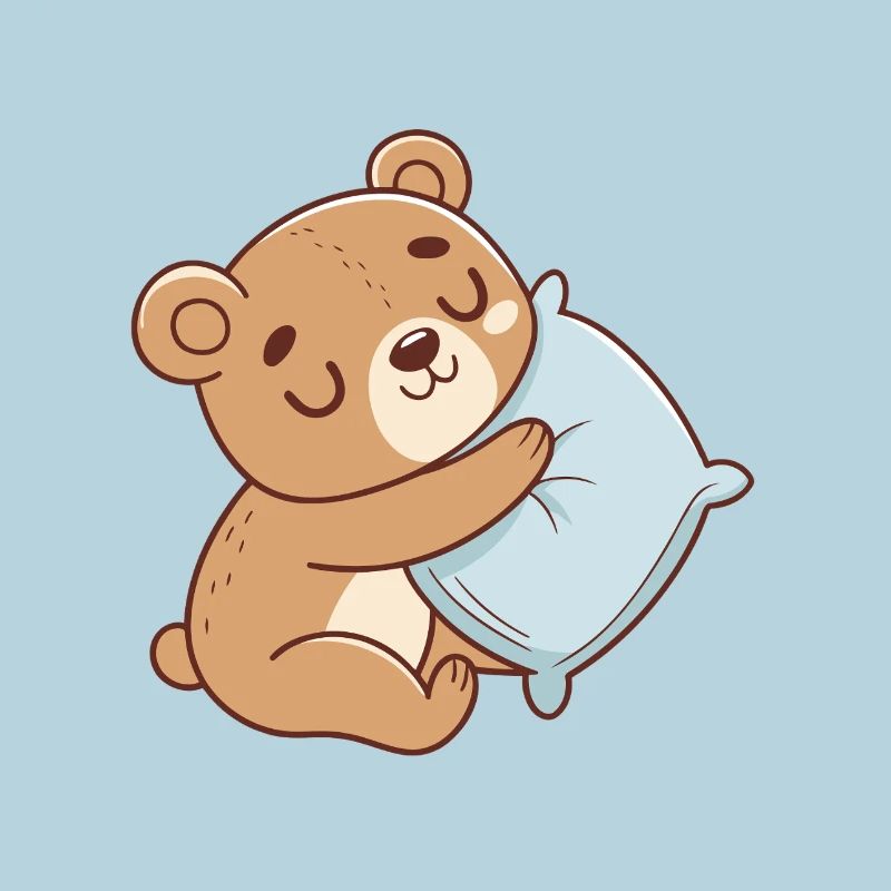 Cuddly Bear and Blue Pillow