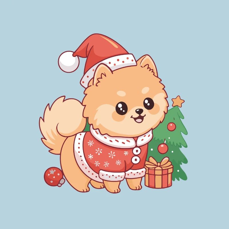 Chien Noël kawaii en pull
